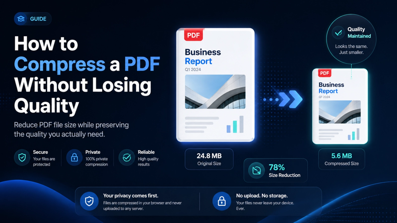 Illustration of a PDF becoming smaller while keeping high visual quality