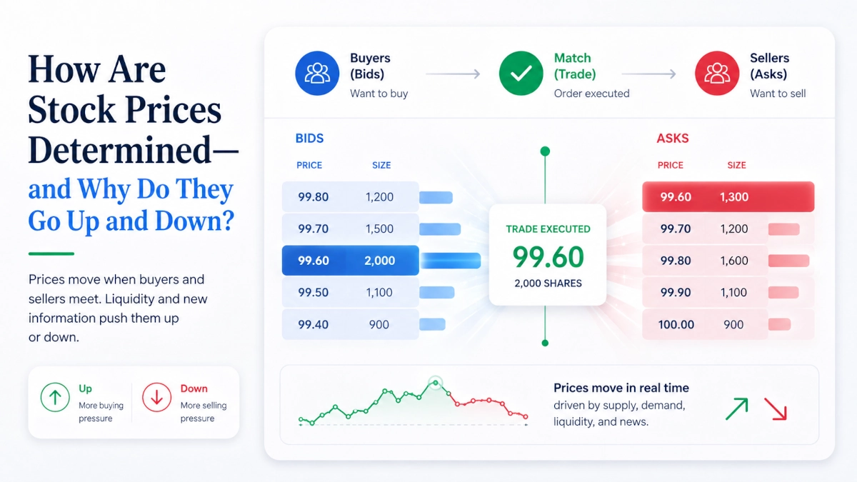 Bid and ask orders meeting to determine a stock price