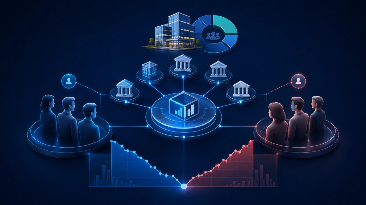 Simple illustration of buyers and sellers meeting in the stock market
