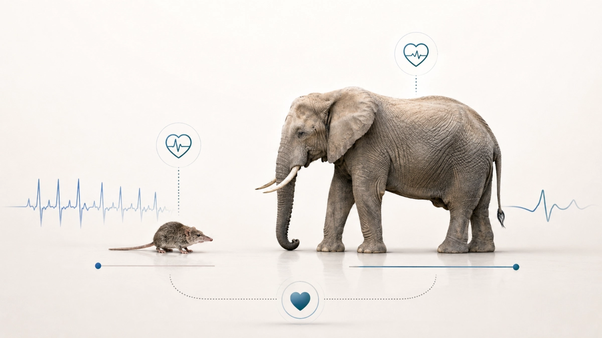 Small and large mammals compared by heart rate, lifespan and estimated lifetime heartbeats