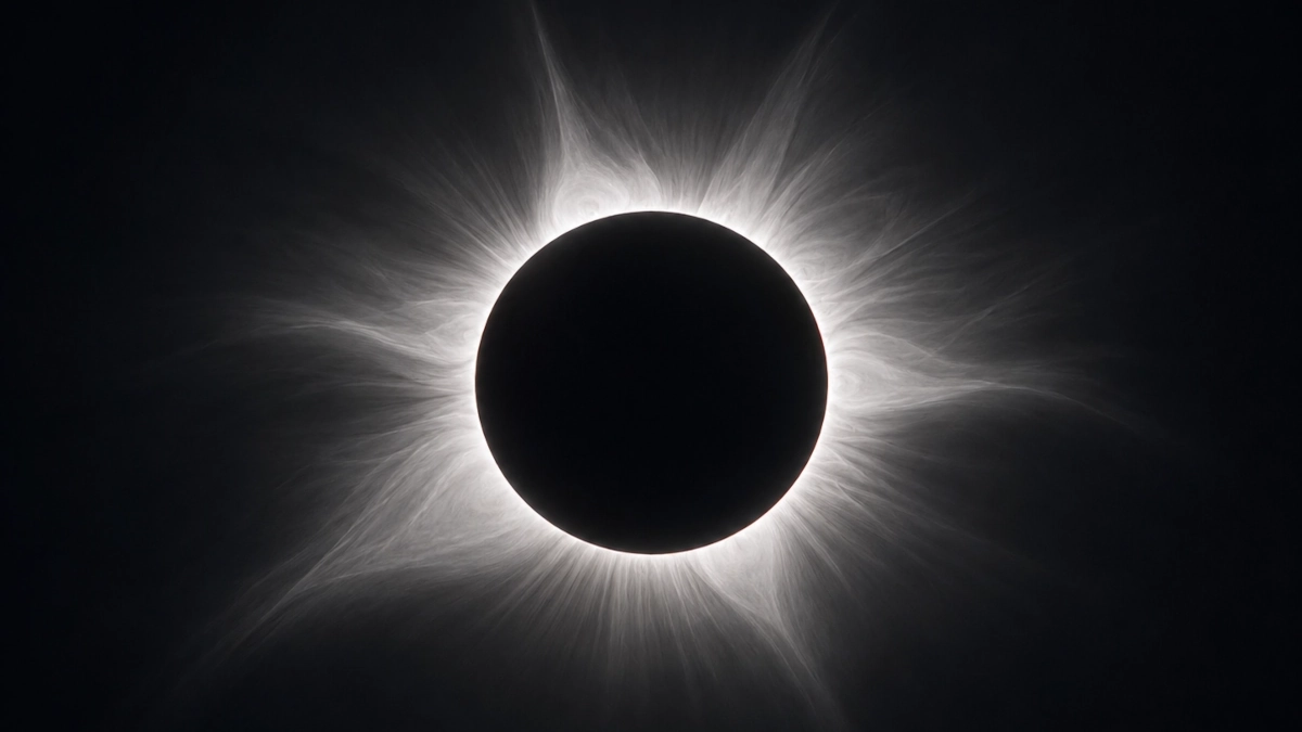 Total solar eclipse showing the Sun's corona around the dark Moon
