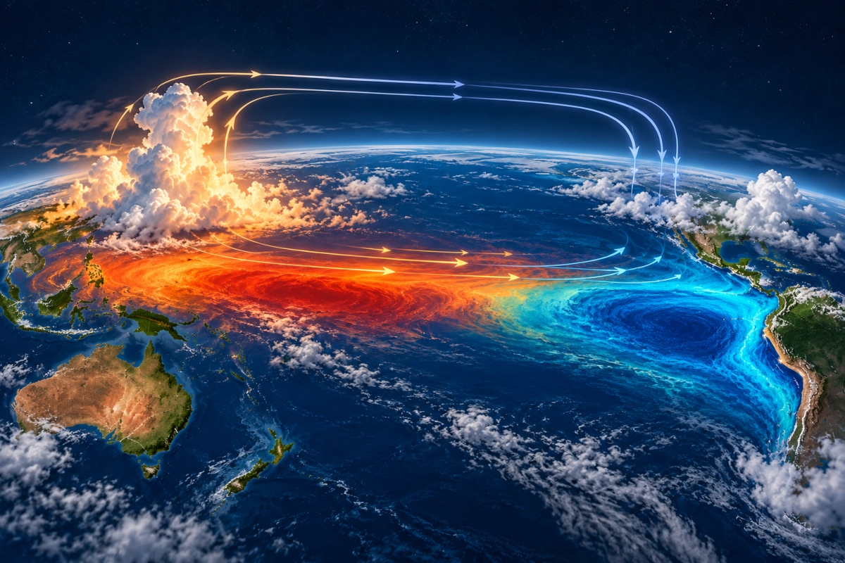 Pacific Ocean diagram comparing El Niño and La Niña